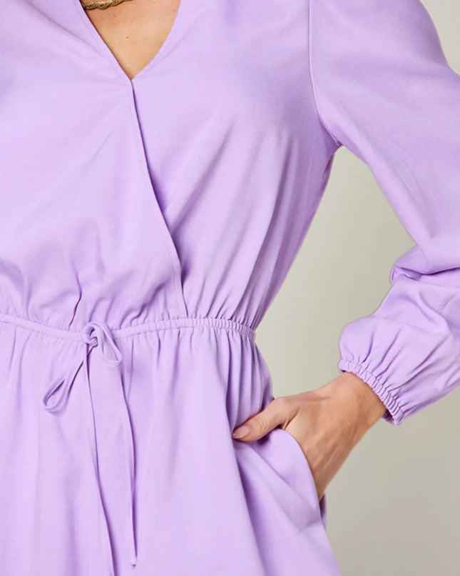 Double Take Full Size Drawstring Long Sleeve Romper