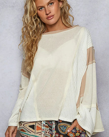 POL Contrast Round Neck Long Sleeve T-Shirt 