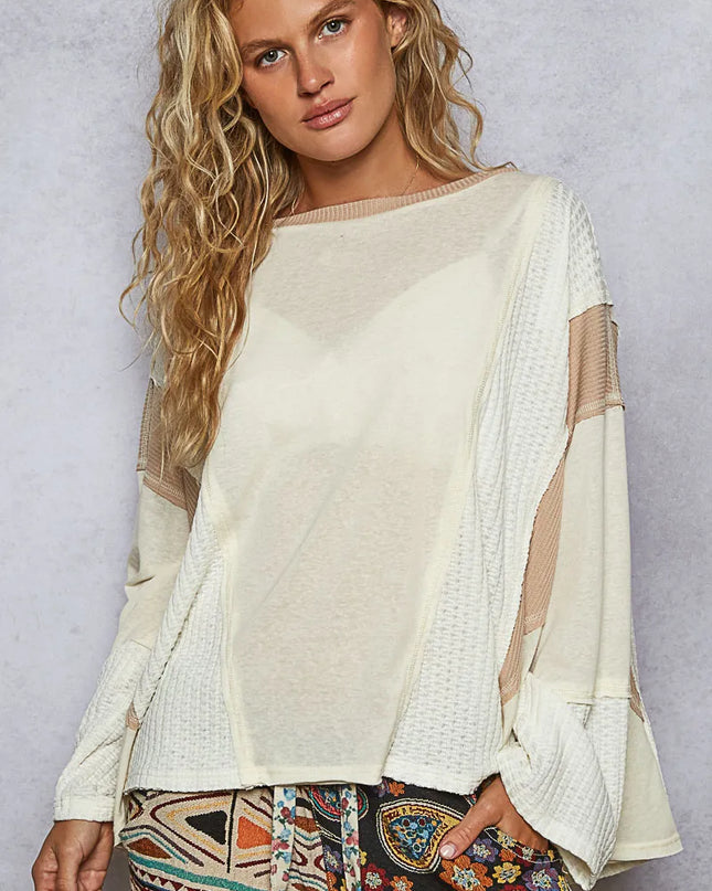 POL Contrast Round Neck Long Sleeve T-Shirt 