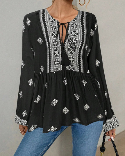 Tie Front Long Sleeve Blouse