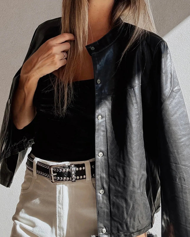 Faux Leather Buttoned Front Boxy Jacket
