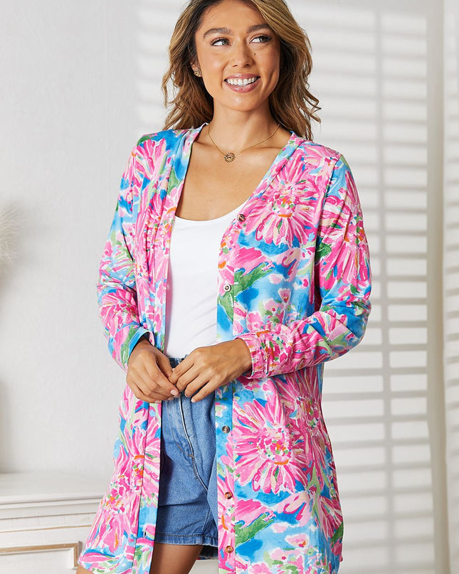 Double Take Floral Open Front Long Sleeve Cardigan
