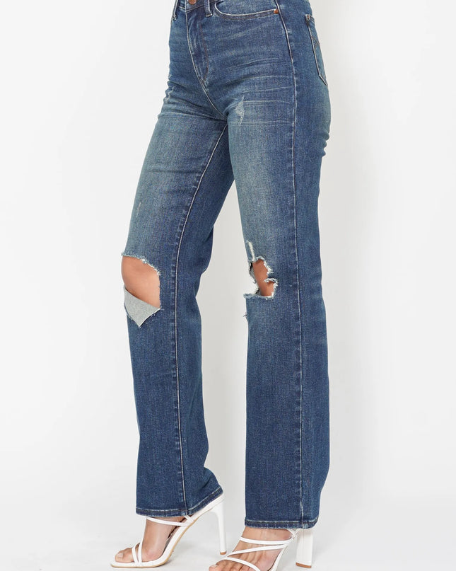 Judy Blue Full Size Hw Ripped Knee Dad Jeans Plus Size