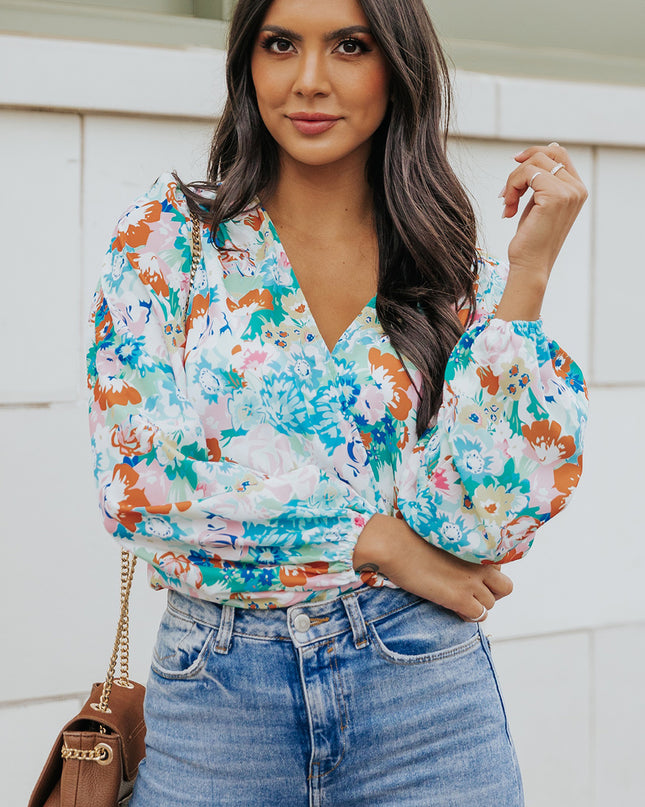 Floral Long Balloon Sleeve Bodysuit