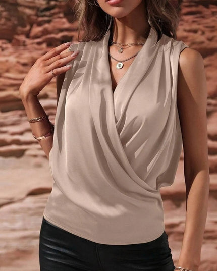 Sleeveless Wrap Draped Blouse Champagne Color