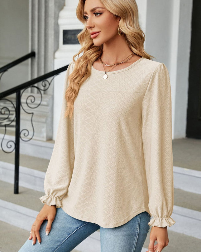 Round Neck Flounce Sleeve Blouse 
