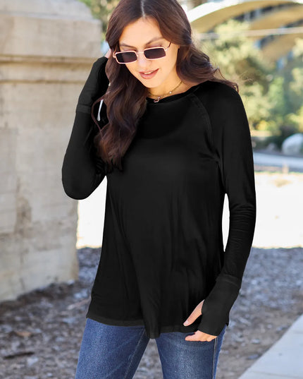 Basic Bae Full Size Round Neck Long Sleeve T-Shirt Black