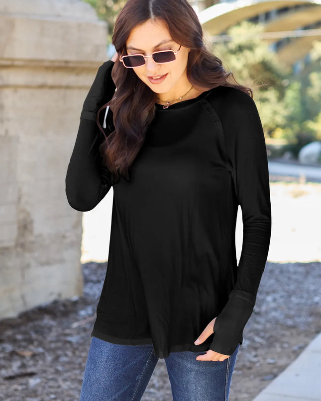 Basic Bae Full Size Round Neck Long Sleeve T-Shirt Black