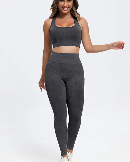 3 Piece Washed Square Neck Wide Strap Active Set 