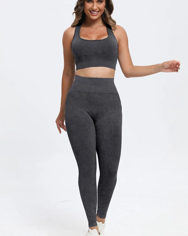 3 Piece Washed Square Neck Wide Strap Active Set 