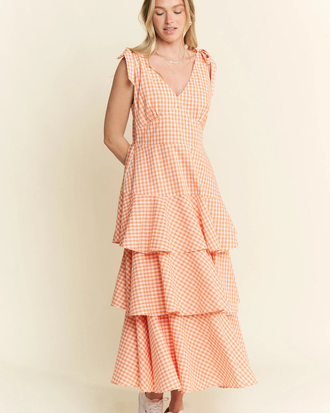 Jade By Jane Sleeveless Gingham Print Tiered Midi Dress