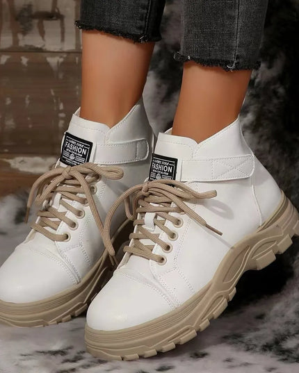 Lace Up Platform Combat Boots White