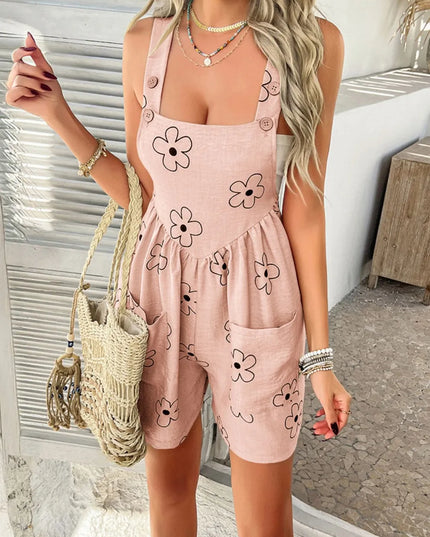 Devine Flower Wide Strap Overalls with Pockets