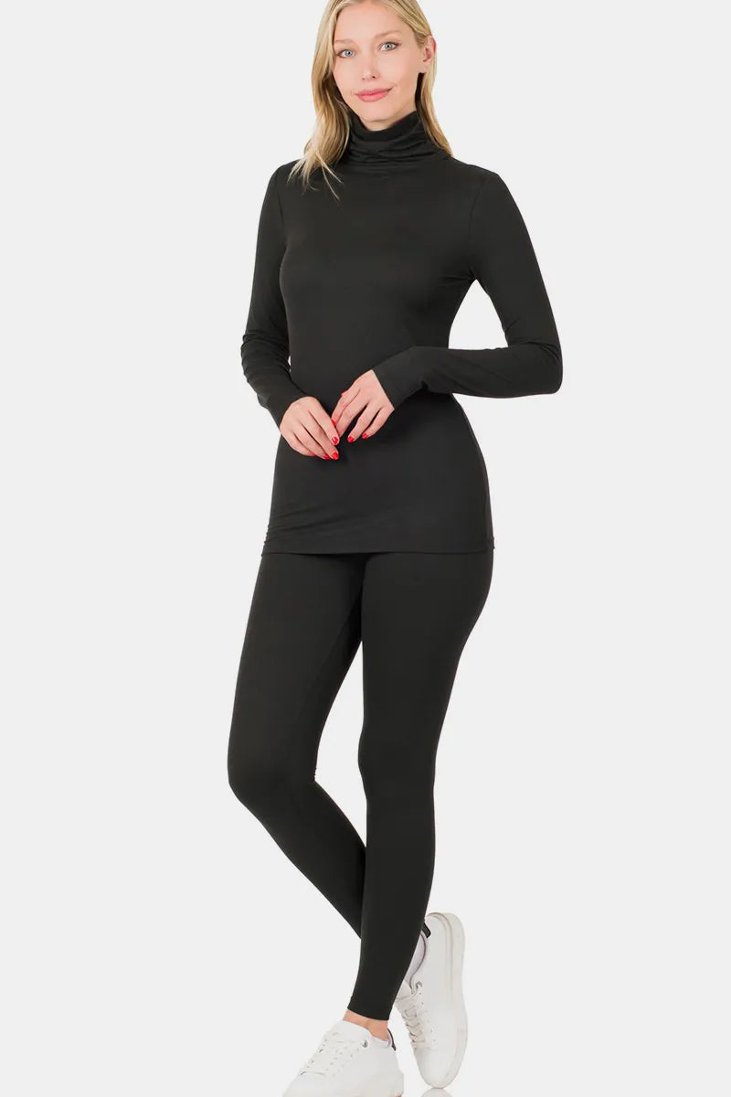 Zenana Full Size Turtleneck Top and Leggings Lounge Set 