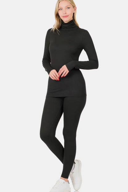 Zenana Full Size Turtleneck Top and Leggings Lounge Set 