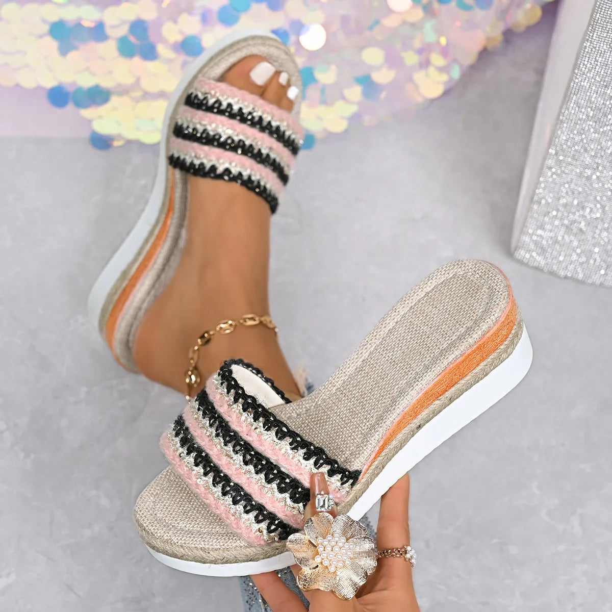 Open Toe Wedge Sandals Blush Pink