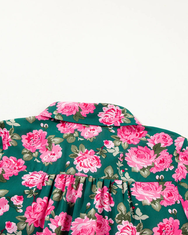 Floral Printed Tied Collar Puff Sleeve Blouse