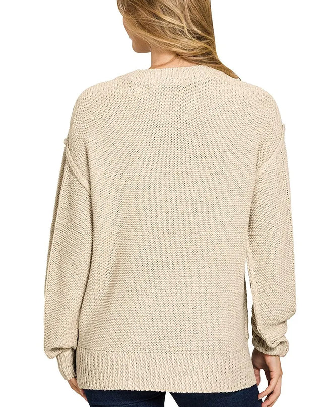 Zenana Exposed Seam Round Neck Sweater