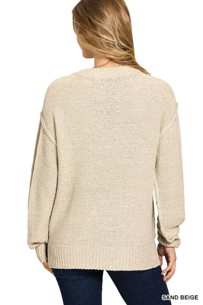 Zenana Exposed Seam Round Neck Sweater