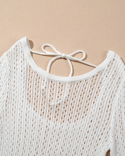 Hollow Out Bell Sleeve Drawstring Knit Cover Up Dress
