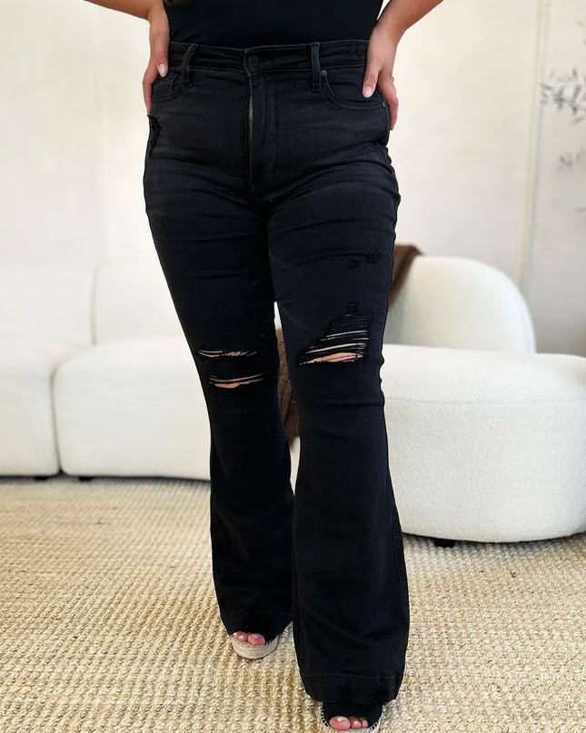 Judy Blue Full Size High Waist Distressed Flare Jeans