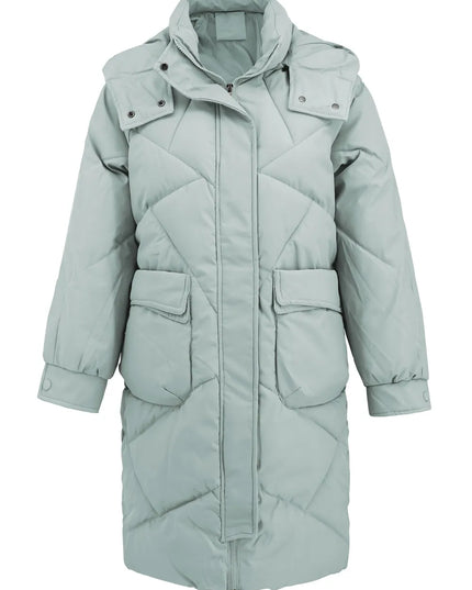 Long Sleeve Longline Hooded Winter Coat with Pockets