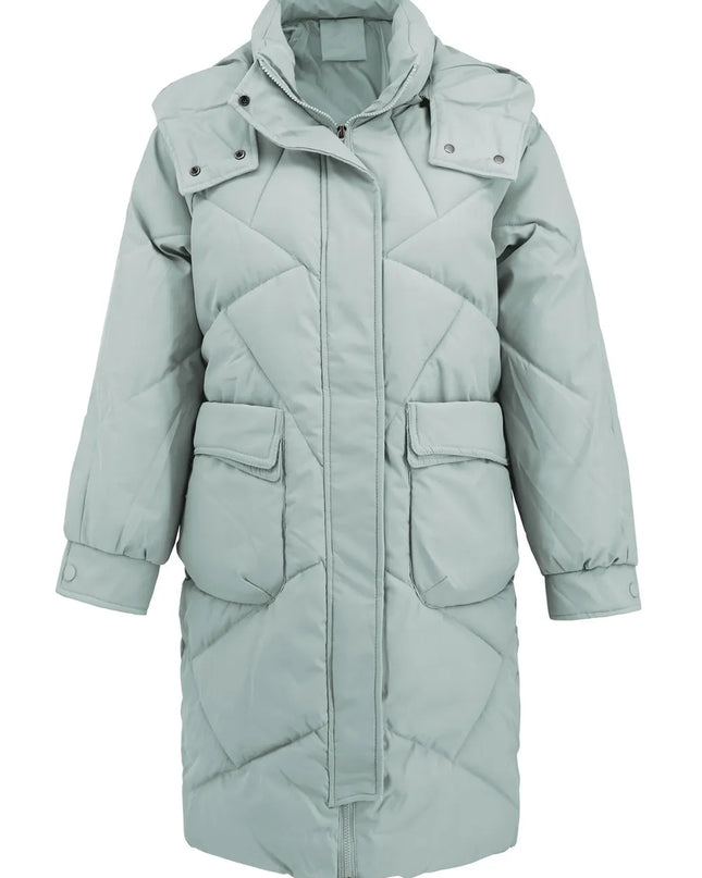 Long Sleeve Longline Hooded Winter Coat with Pockets