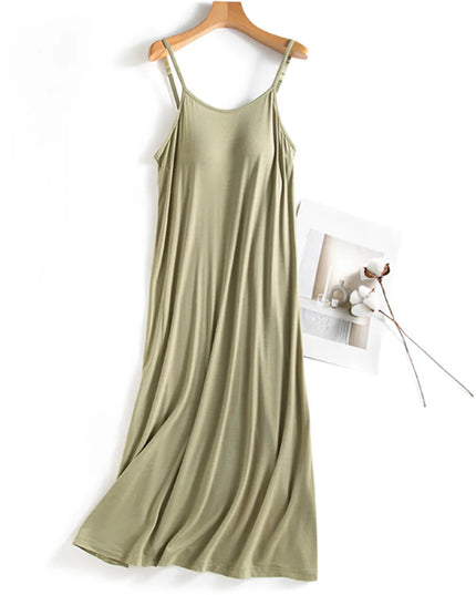 Scoop Neck Midi Cami Dress with Bra Matcha Green