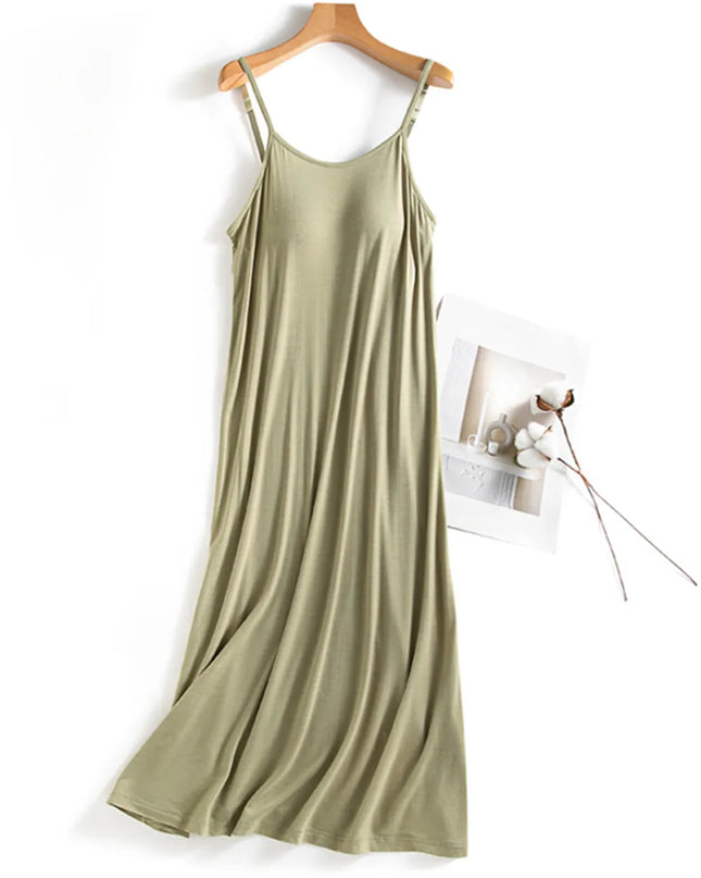 Scoop Neck Midi Cami Dress with Bra Matcha Green