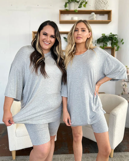 Basic Bae Bamboo Full Size Round Neck Drop Shoulder T-Shirt and Shorts Set