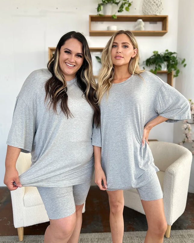 Basic Bae Bamboo Full Size Round Neck Drop Shoulder T-Shirt and Shorts Set