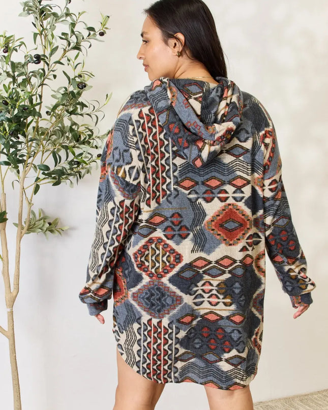 Heimish Full Size Printed Button Up Hooded Jacket