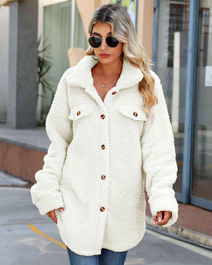 Button Down Collared Coat White