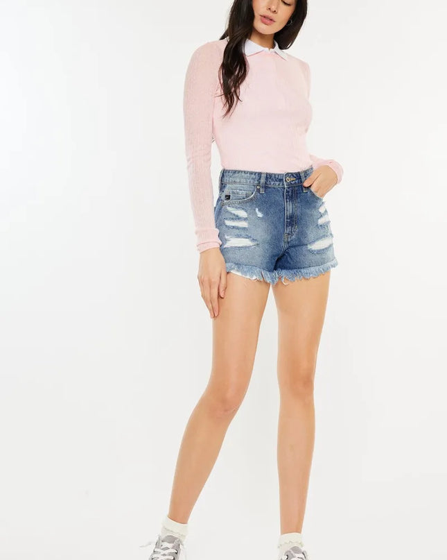 Kancan High Rise Raw Hem Denim Shorts 