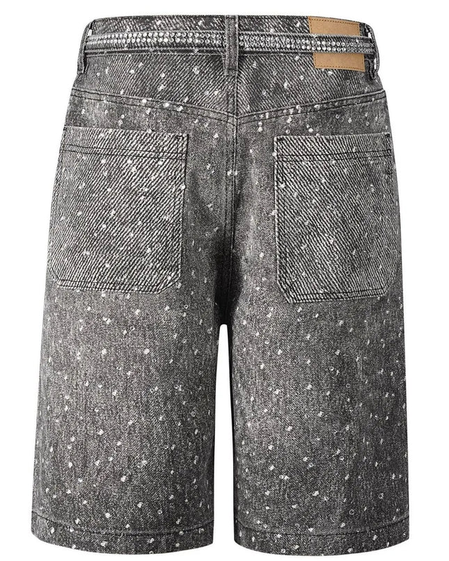 Men's Washed Rhinestone Denim Bermuda Shorts