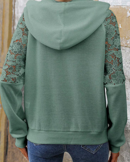 Lace Detail Drawstring Long Sleeve Hoodie