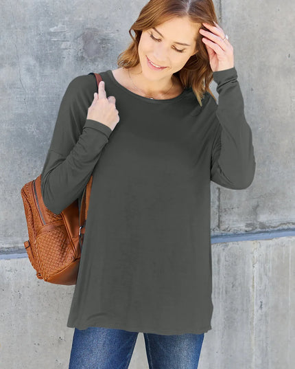 Basic Bae Full Size Round Neck Dropped Shoulder T-Shirt Dark Gray