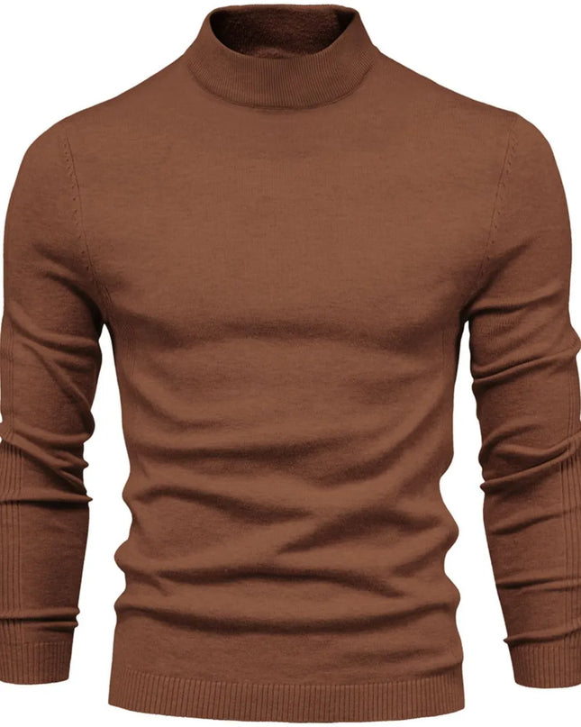Men's Mock Neck Long Sleeve Sweater Brown