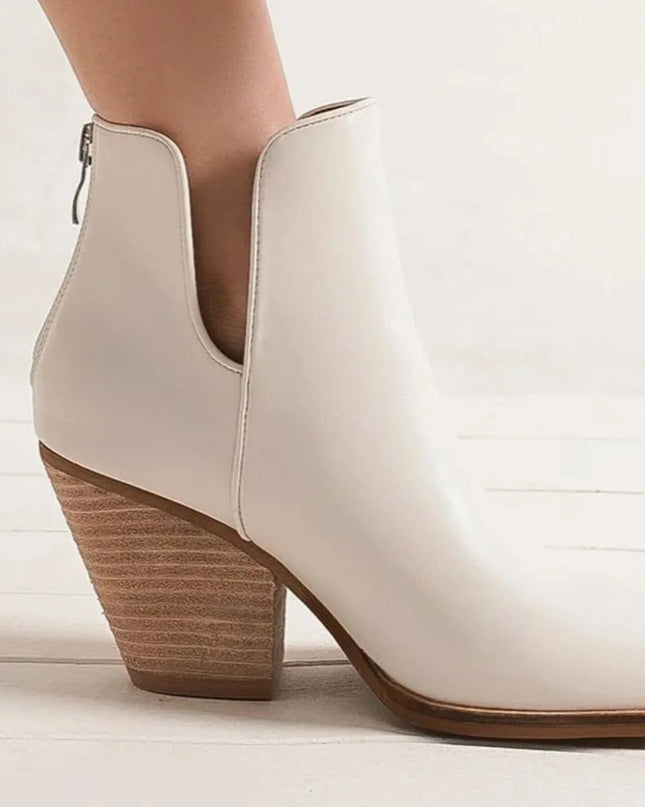 Beast Fashion Pointed Metal-Tip Toe Block Heel Ankle Boots