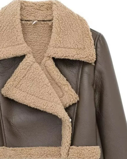 Collared Neck Long Sleeve Plush Cropped Jacket