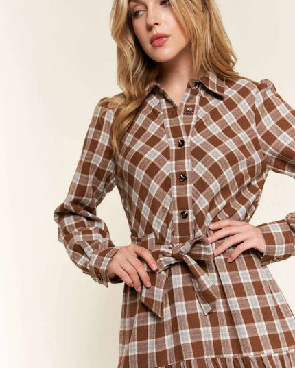 And the Why Plaid Tiered Midi Shirt Dress