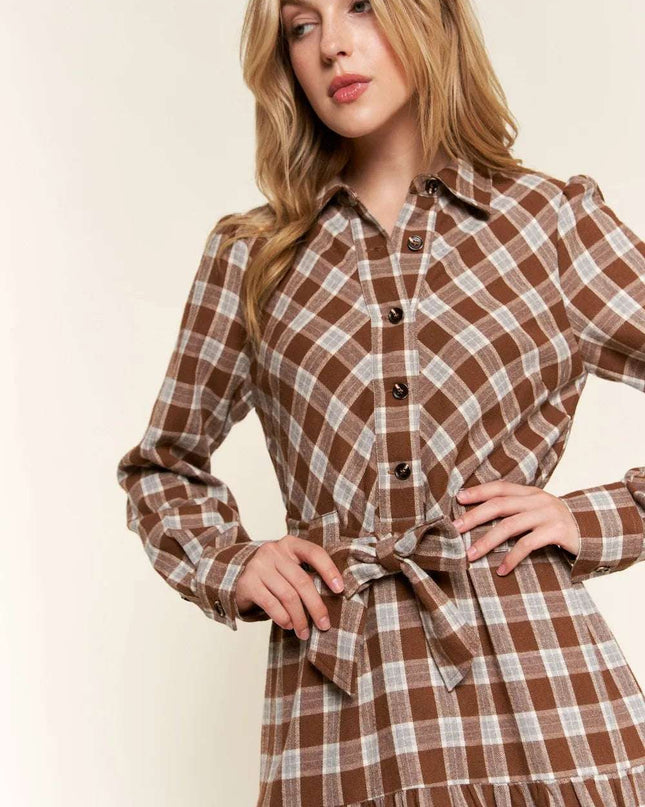 And the Why Plaid Tiered Midi Shirt Dress