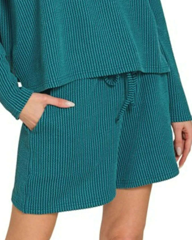 Zenana Corded Rib Long Sleeve Tee and Shorts Set