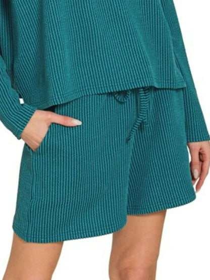 Zenana Corded Rib Long Sleeve Tee and Shorts Set