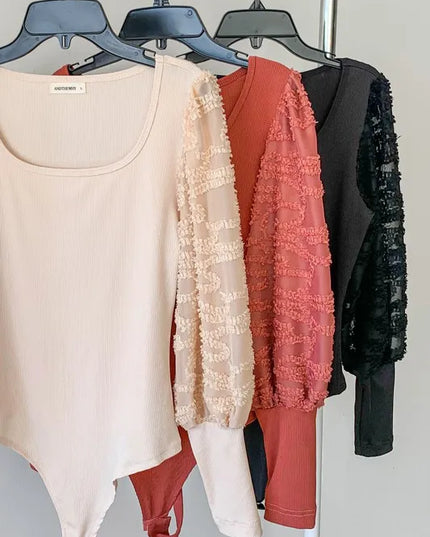 And The Why Textured Puff Sleeve Bodysuit