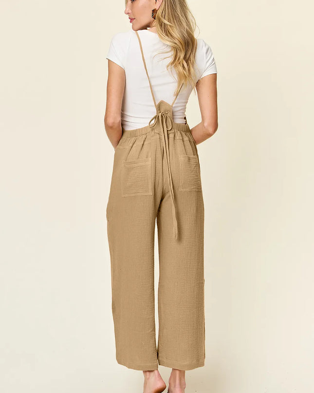 Double Take Full Size Texture Sleeveless Wide Leg Overall