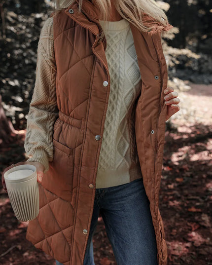 Pocketed Zipper and Button Vest Coat