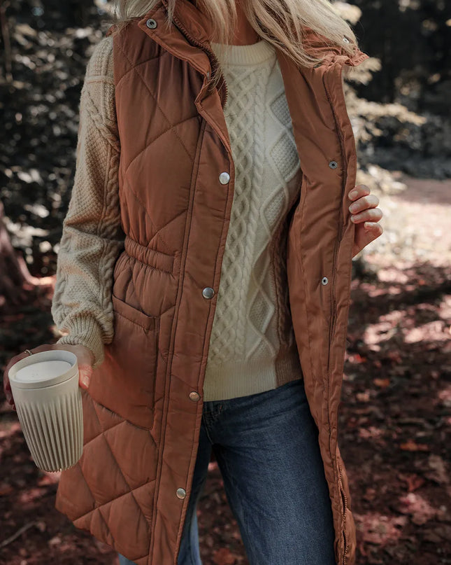 Pocketed Zipper and Button Vest Coat