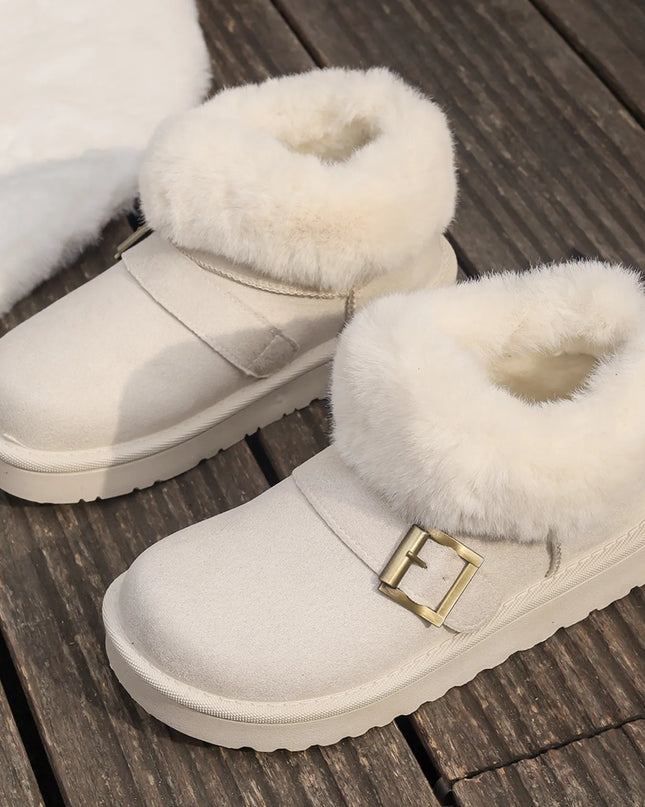 Fur-Lined Buckle Winter Ankle Boots