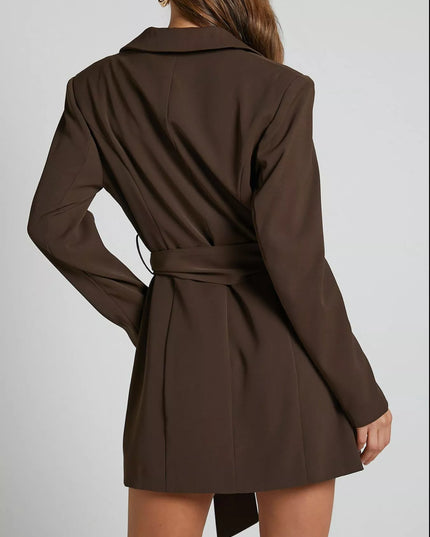 Lapel Collar Tie Waist Blazer